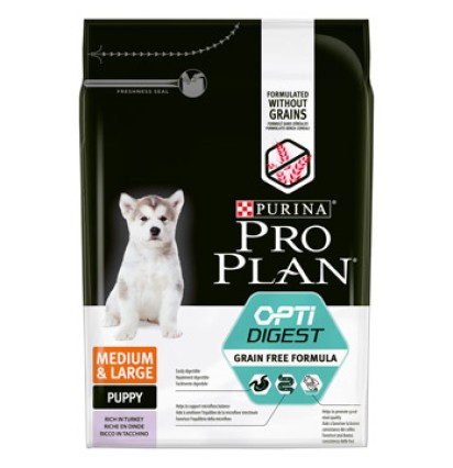 Pro Plan OptiDigest Grain Free Medium&Large Puppy сухой корм для щенков средних и крупных пород с индейкой 2,5 кг. 